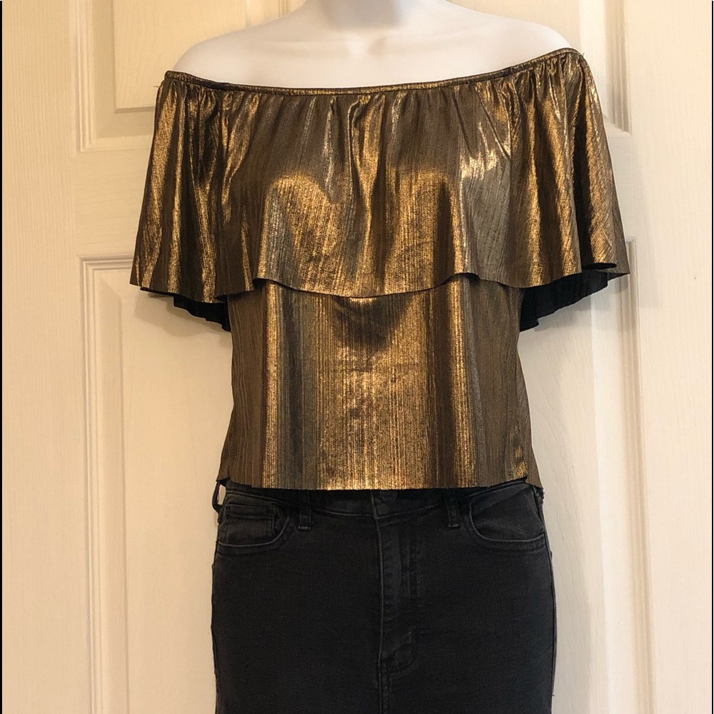 Gold off shoulder crop top